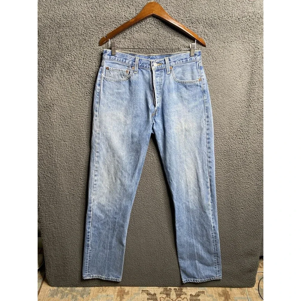 Vintage Y2K Levi's 501 Button Fly Denim Jeans (measured 32x34) Light Wash - Picture 1 of 16